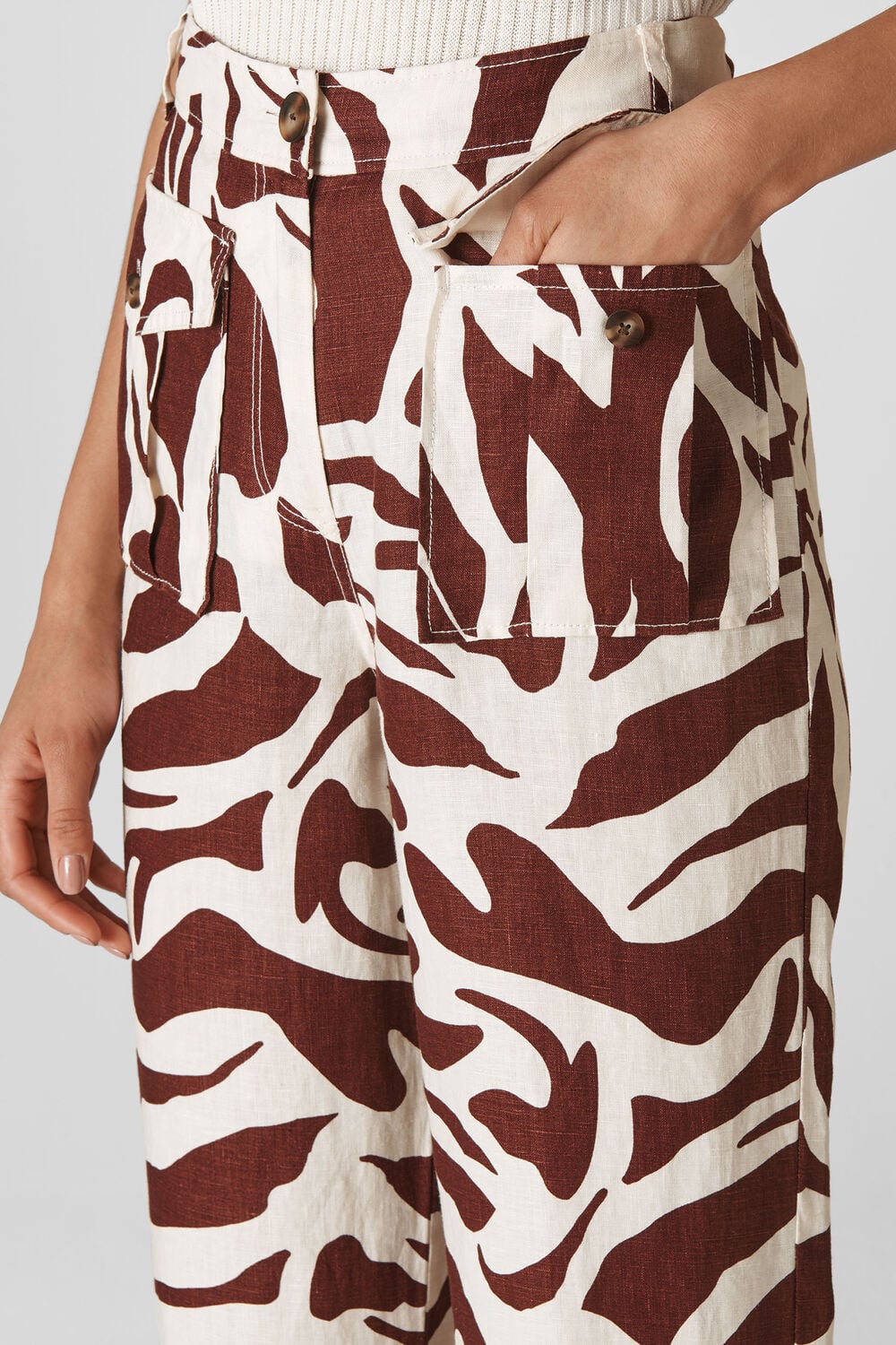 Ella Zebra Print Linen Trouser Brown/Multi