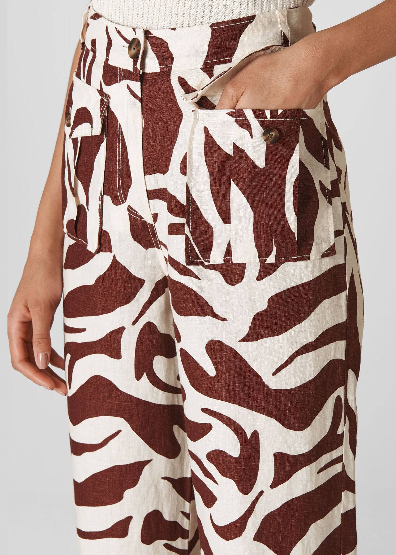 Ella Zebra Print Linen Trouser Brown/Multi