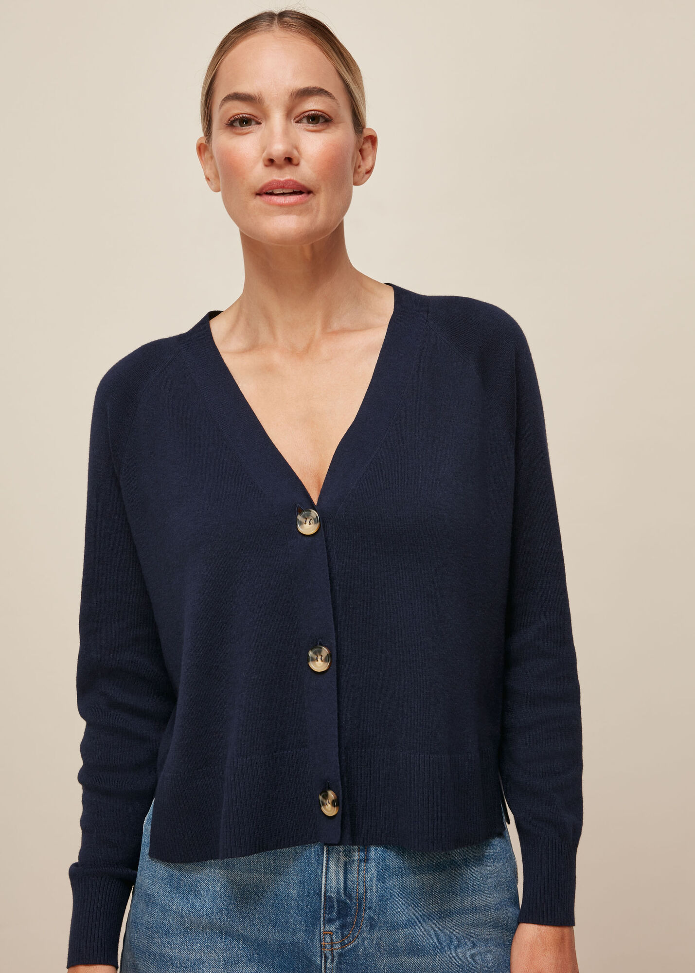 Navy Button Front Cardigan WHISTLES Whistles UK