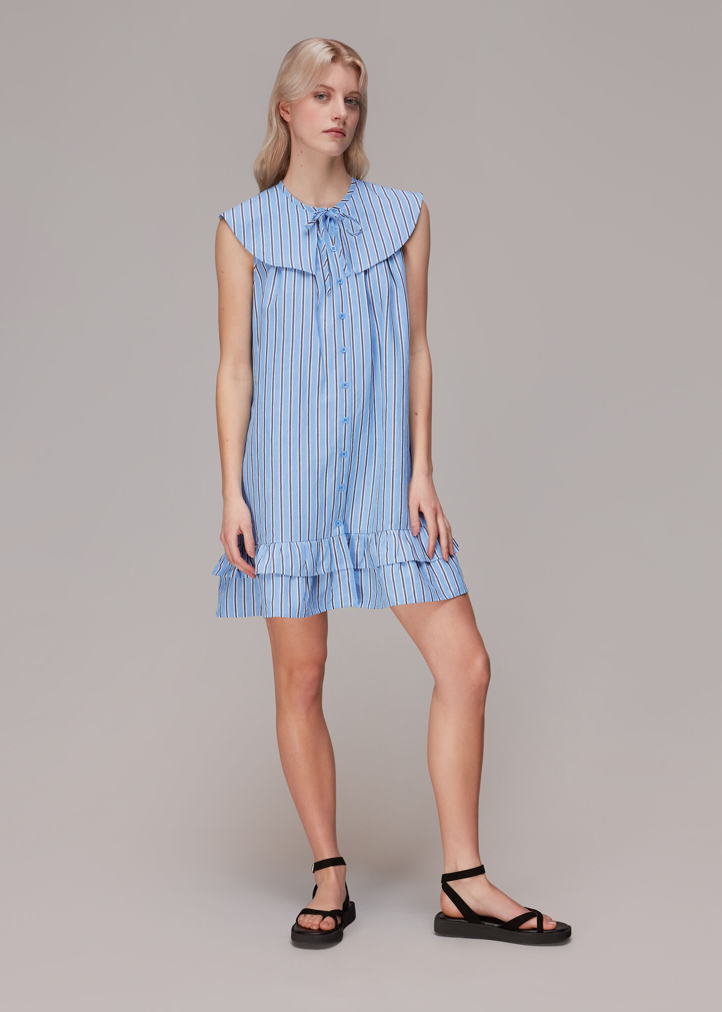 Womens Clothing Dresses Mini and short dresses Whistles Cotton Stripe Collar Trapeze Dress in Blue 