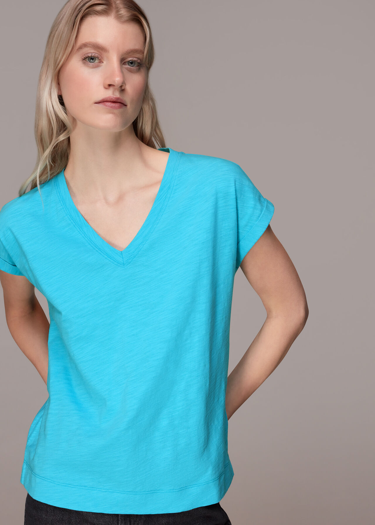 Willa V Neck Cap Sleeve Tee