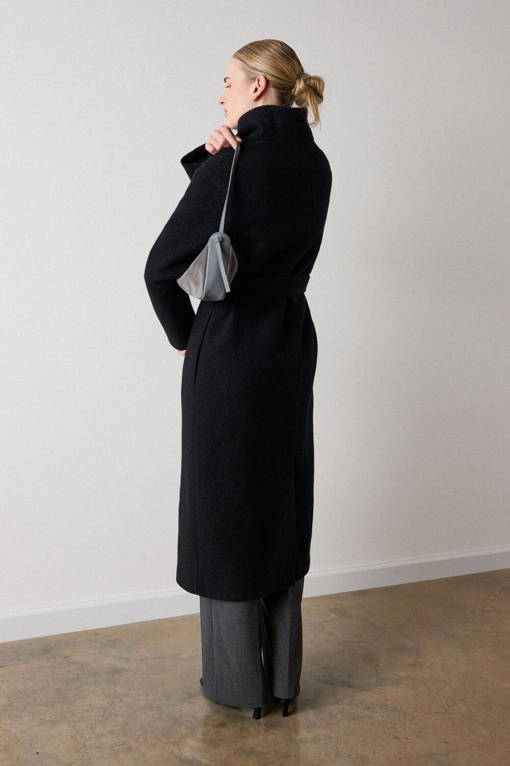 Black Morgana Wool Funnel Wrap Coat