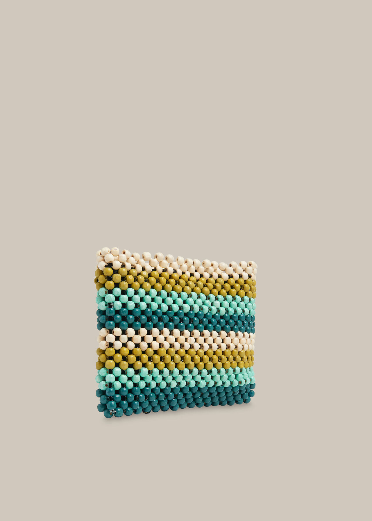 Safah Striped Beaded Clutch Green