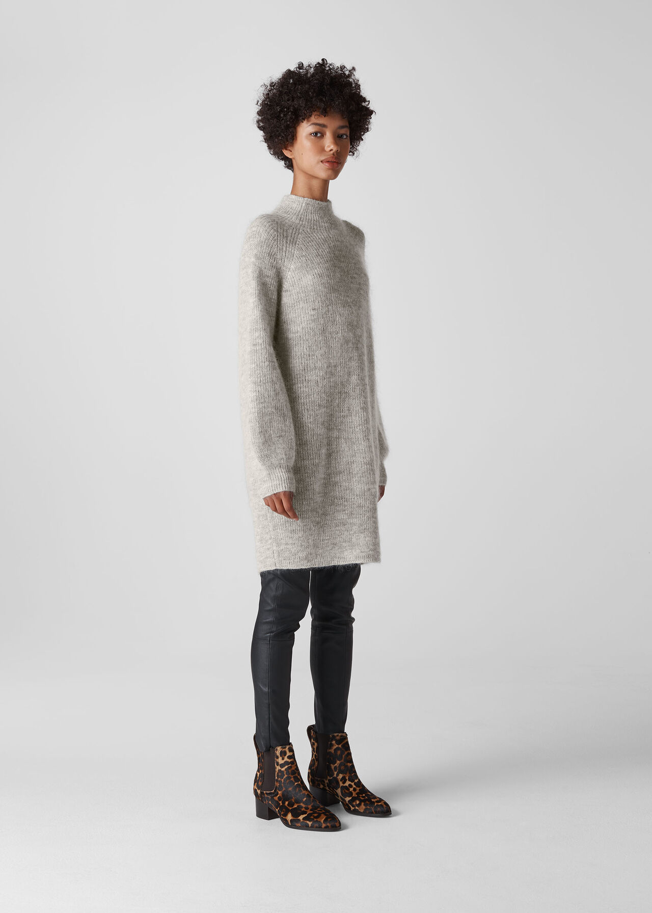 Mohair Funnel Neck Tunic Grey Marl