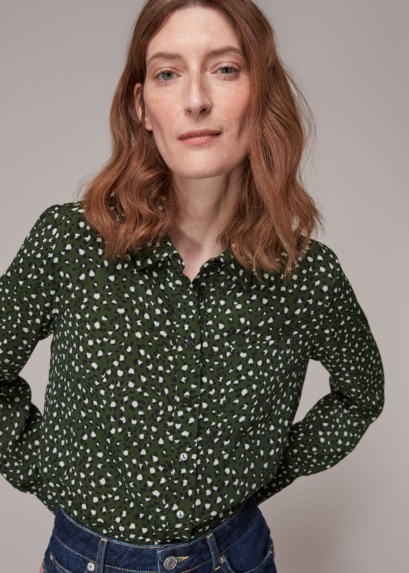 Green animal print blouse online