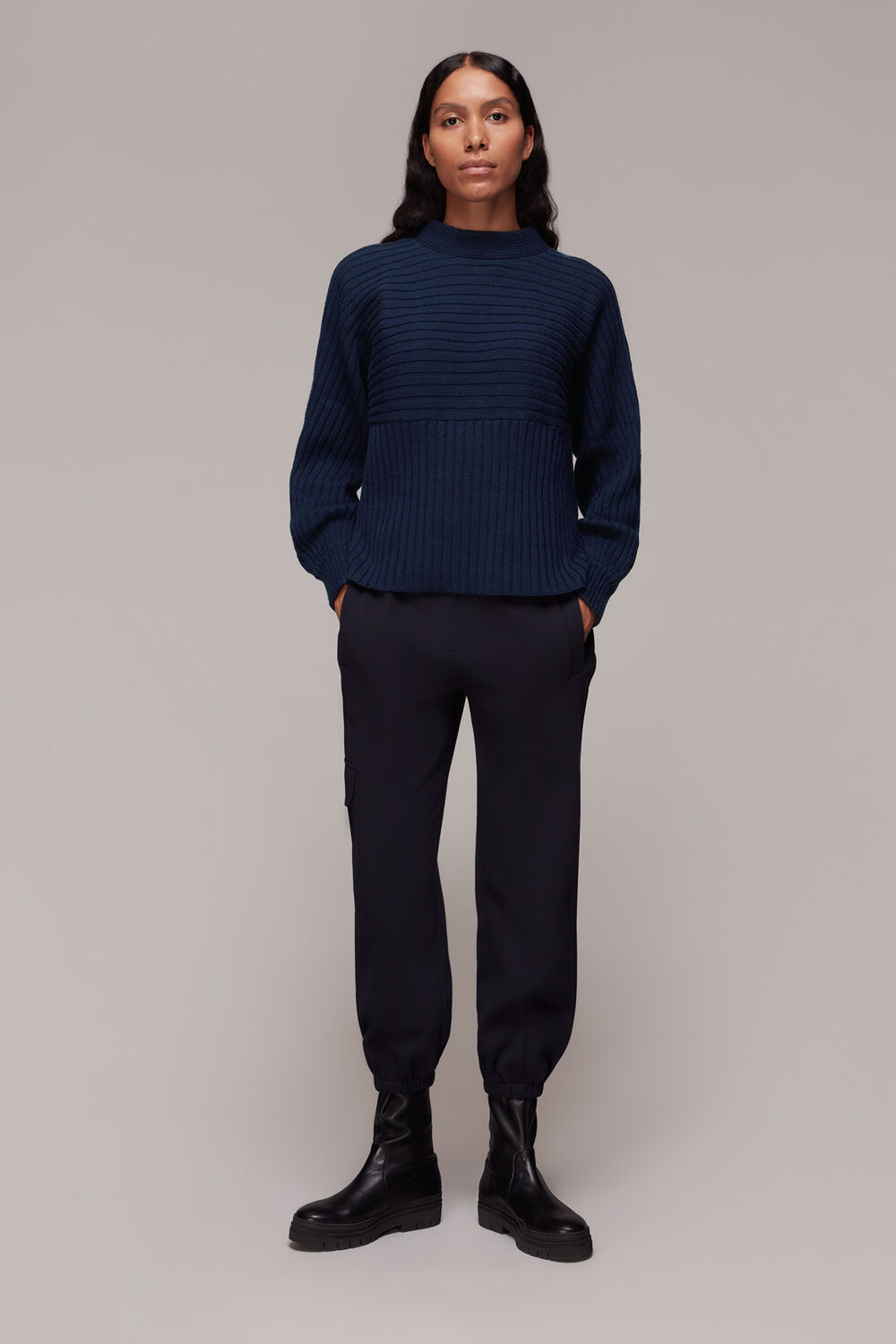 Contrasting Rib Funnel Neck