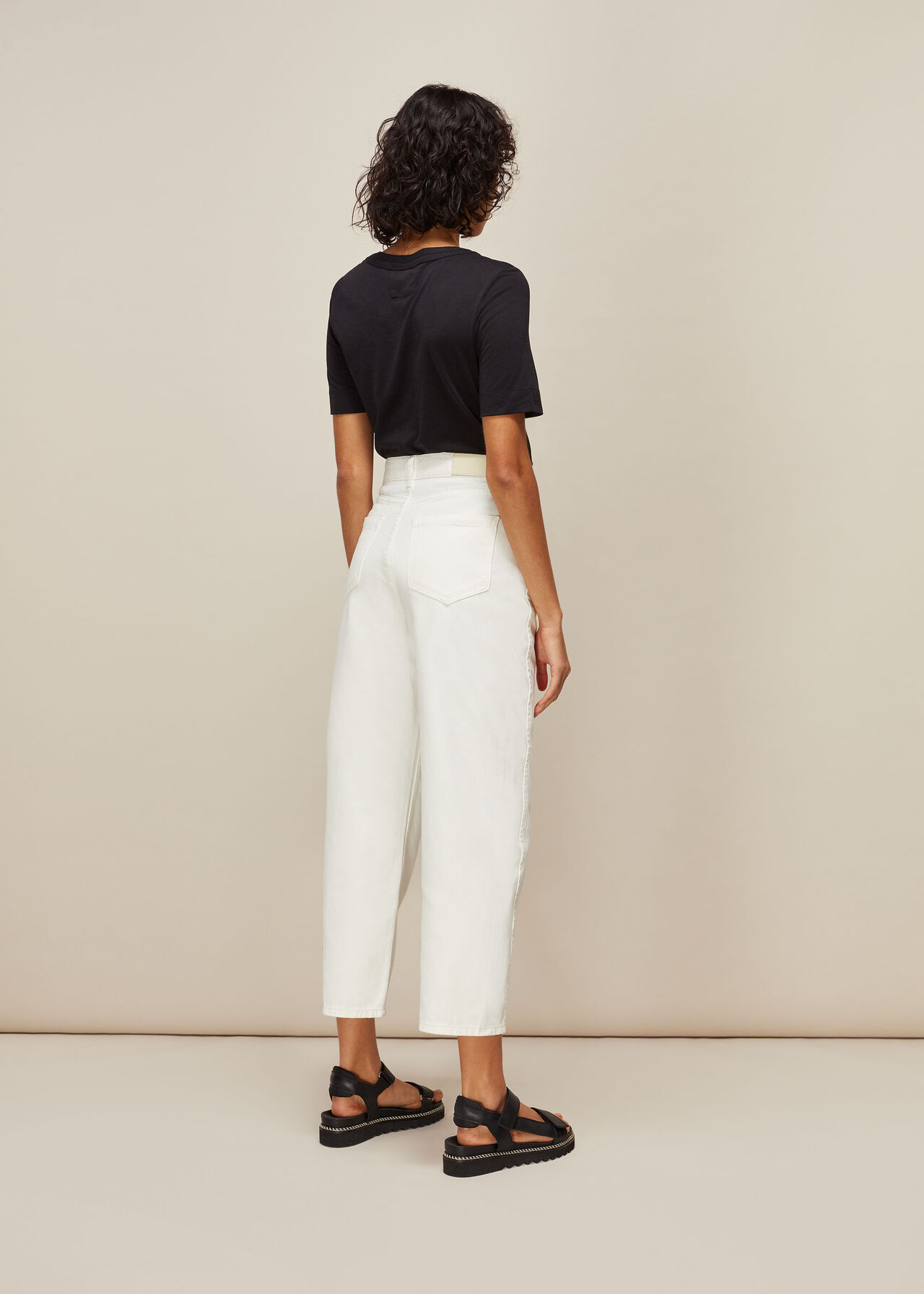 High Waist Barrel Leg Jean White