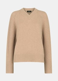 Wool Ribbed Sleeve V Neck Knit