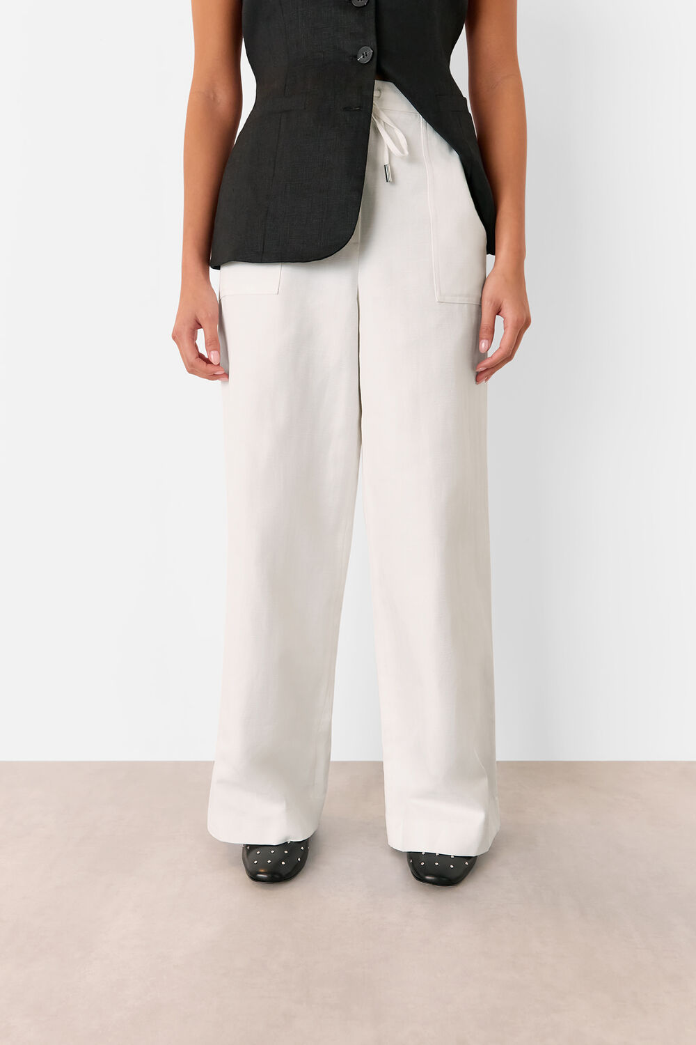 White Petite Leona Linen Blend Trouser
