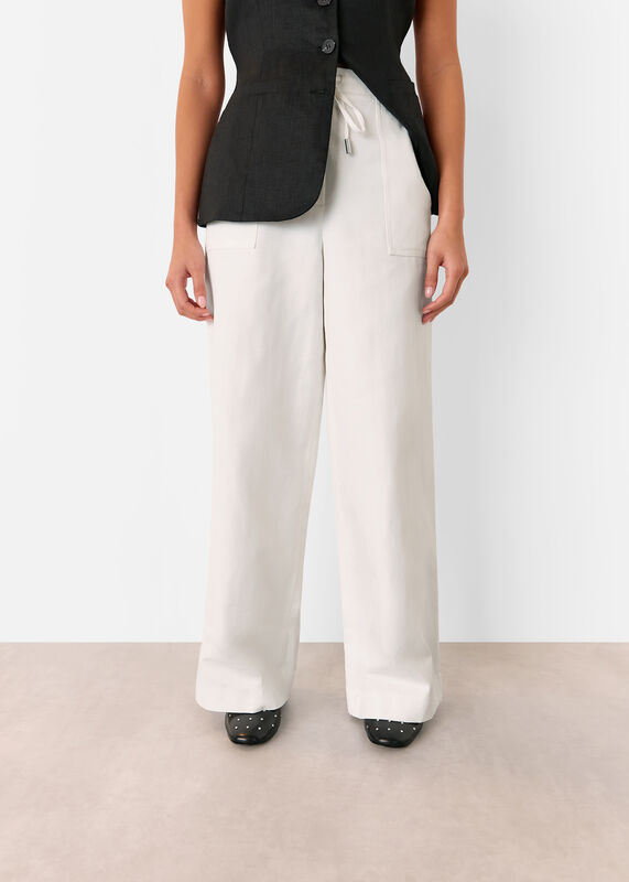 White Petite Leona Linen Blend Trouser