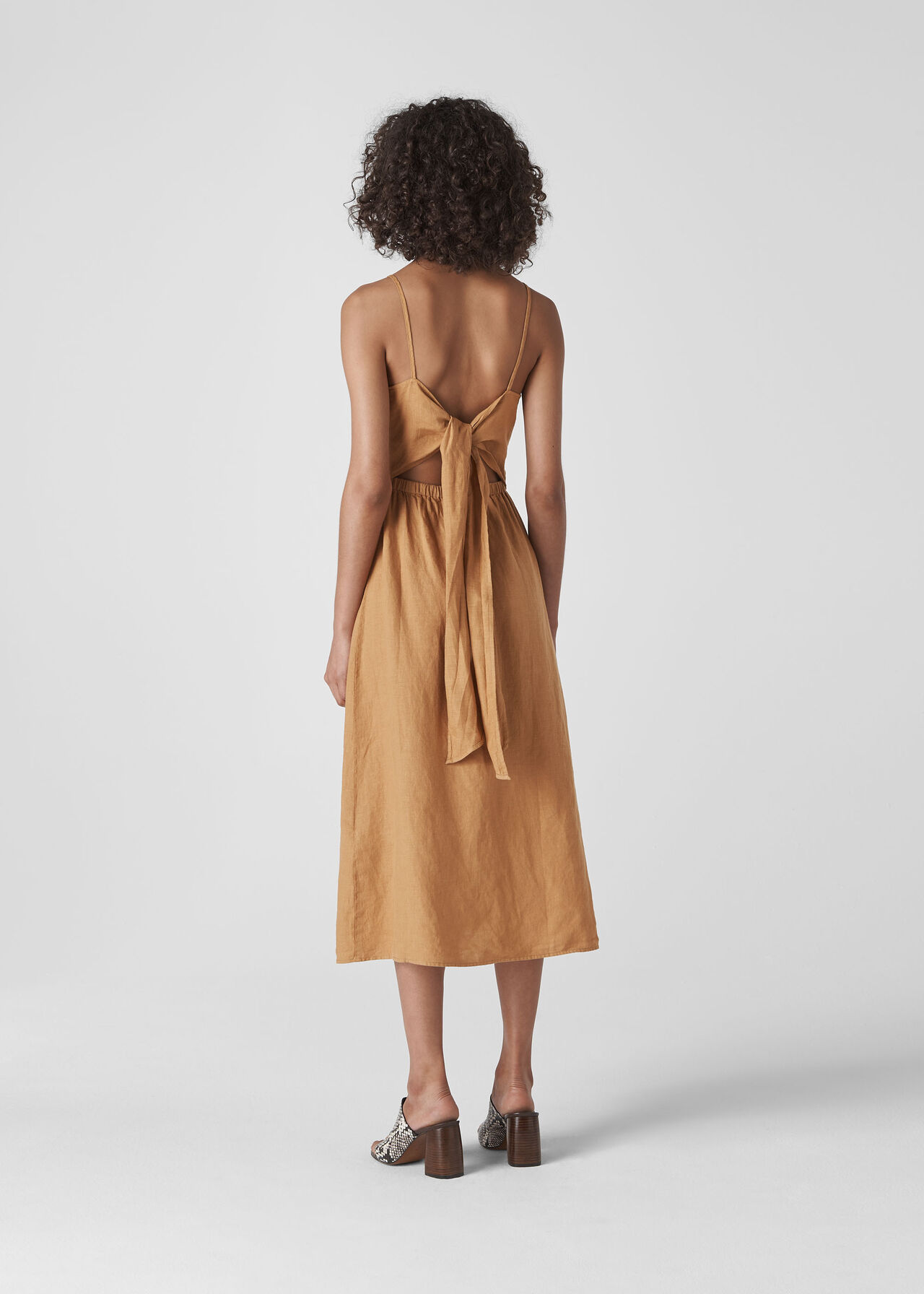 Milana Tie Back Linen Dress Toffee