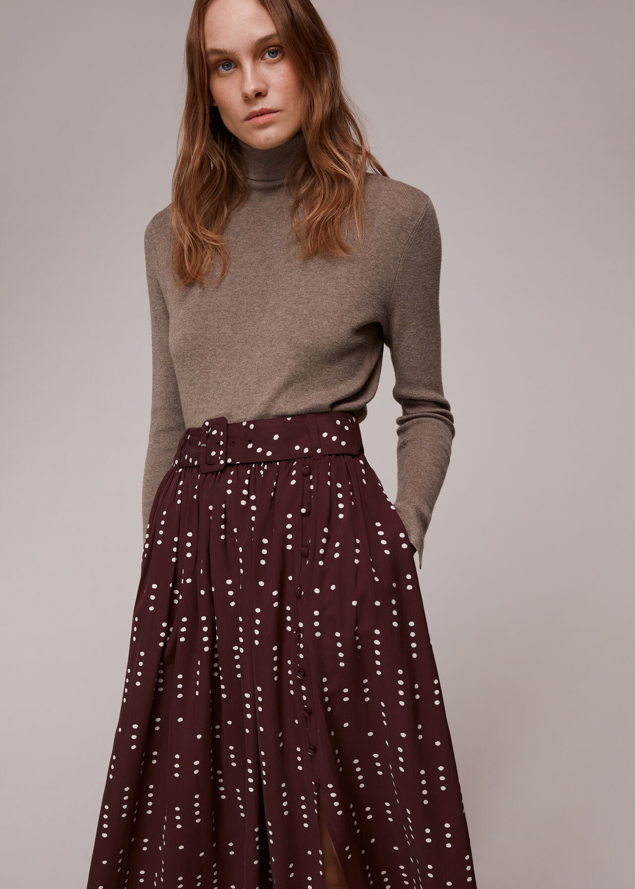 Multicolour Dash Dot Belted Midi Skirt | WHISTLES