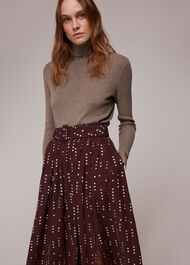 Dash Dot Belted Midi Skirt