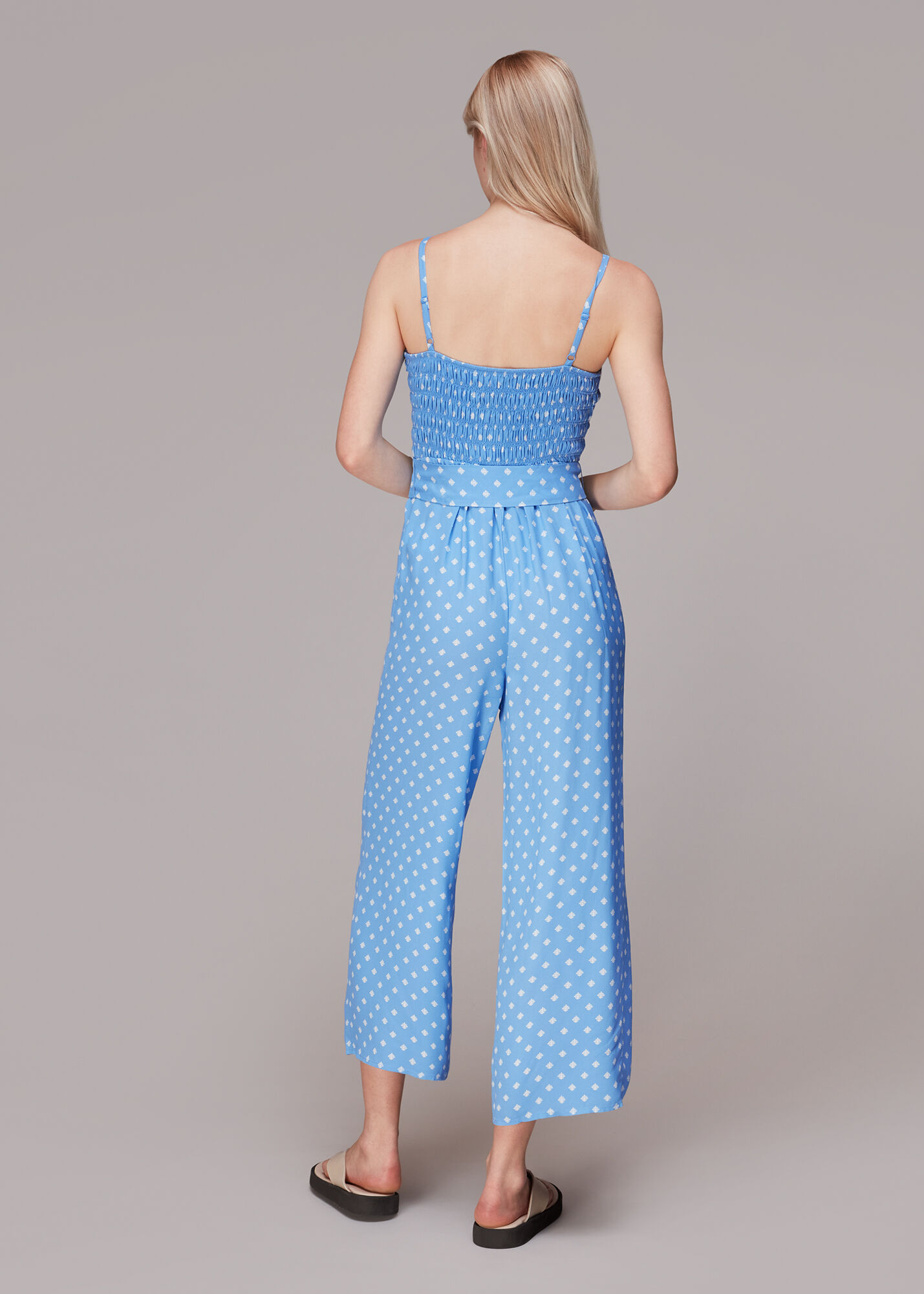 Blue/Multi Rounded Leaf Shirred Jumpsuit WHISTLES Whistles