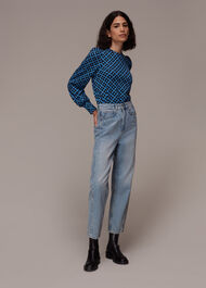Jacquard Puff Sleeve Check Top