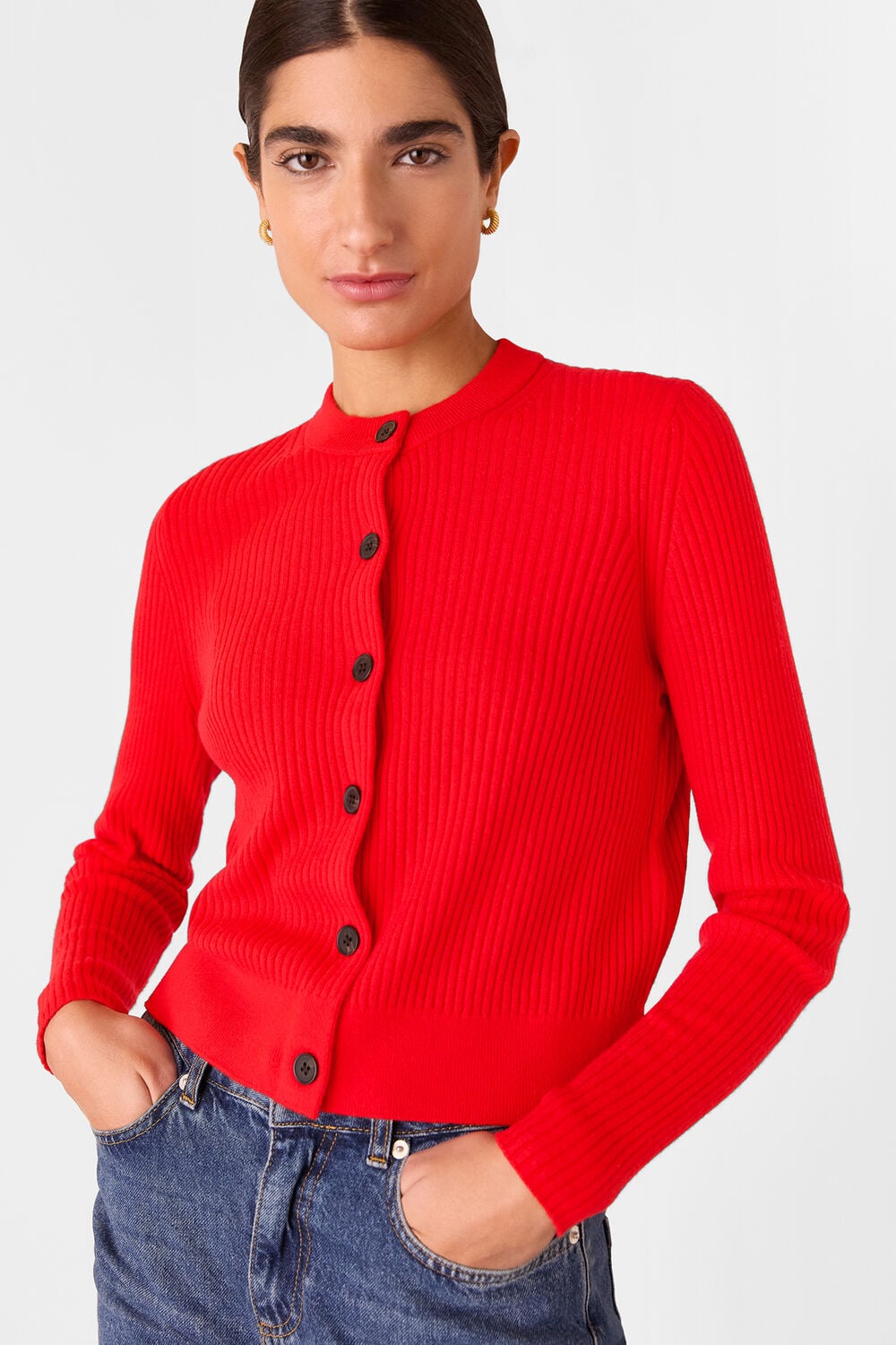 Red Jasmine Ribbed Cardigan