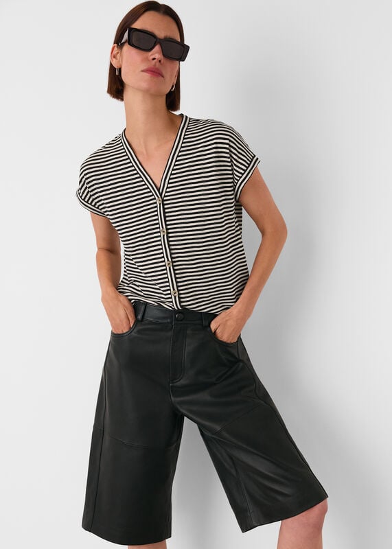 Black Jilly Stripe Button Top