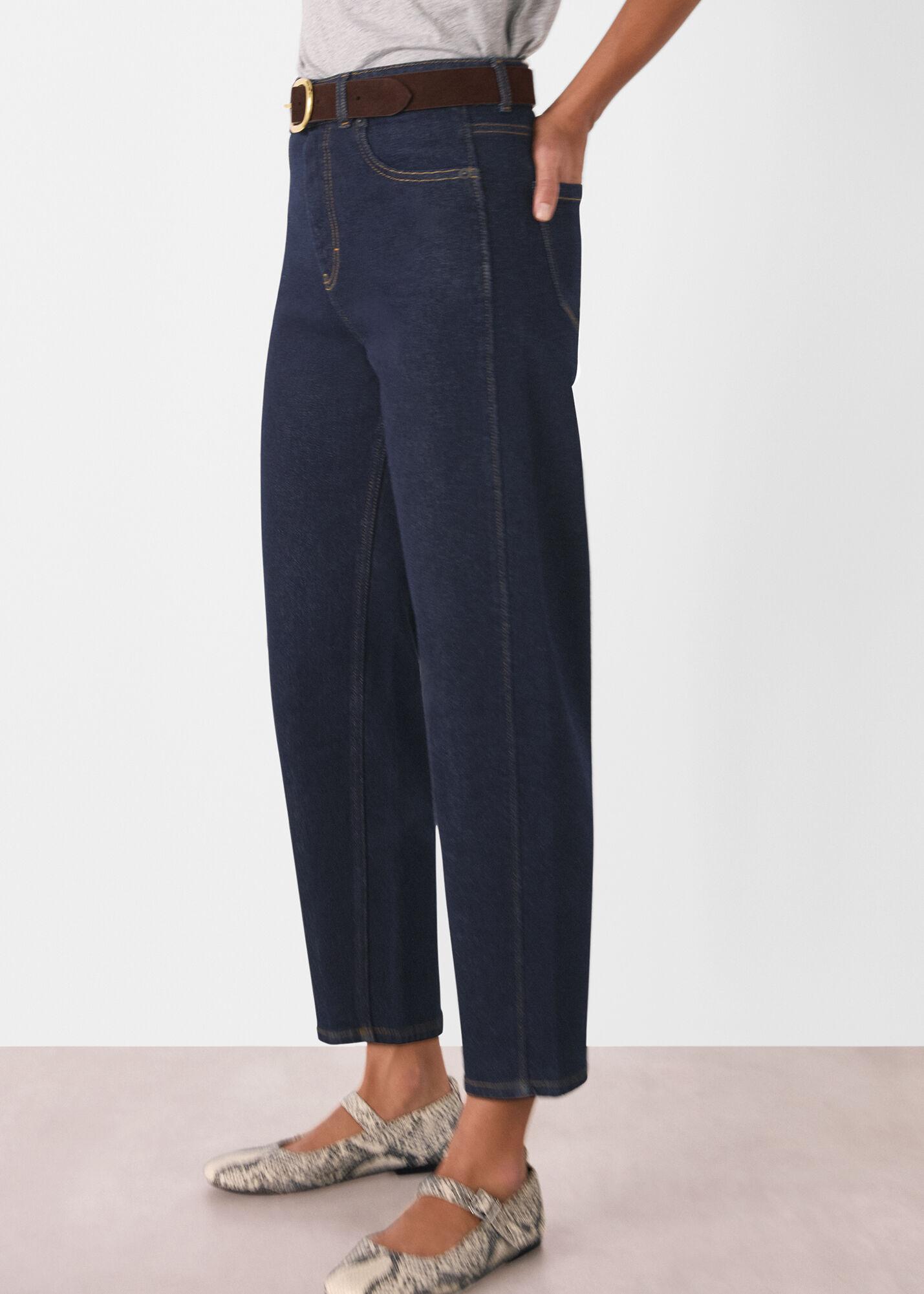 Dark Denim Stretch Barrel Leg Jean | WHISTLES | Whistles US |
