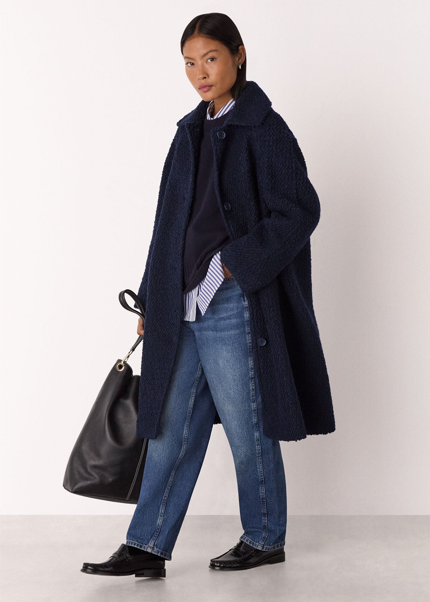 Navy Petite Romy Boucle Coat | WHISTLES | Whistles US |