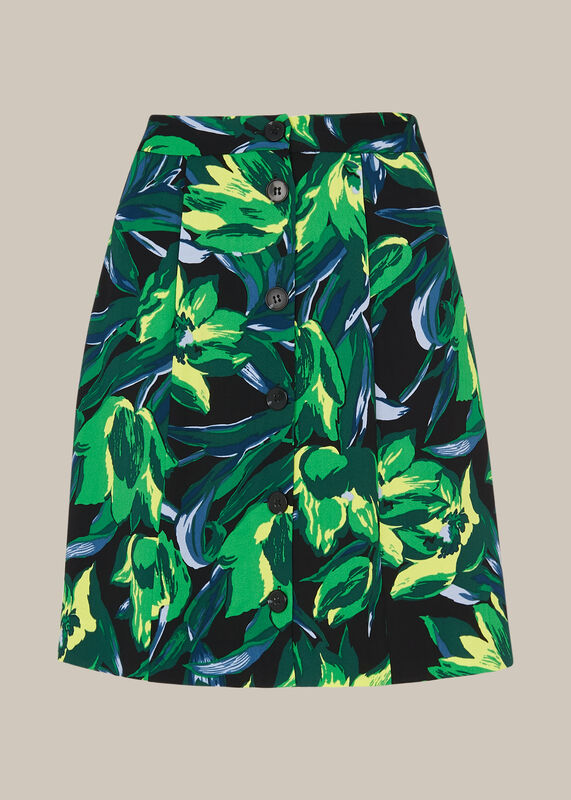 Tulip Print Button Skirt