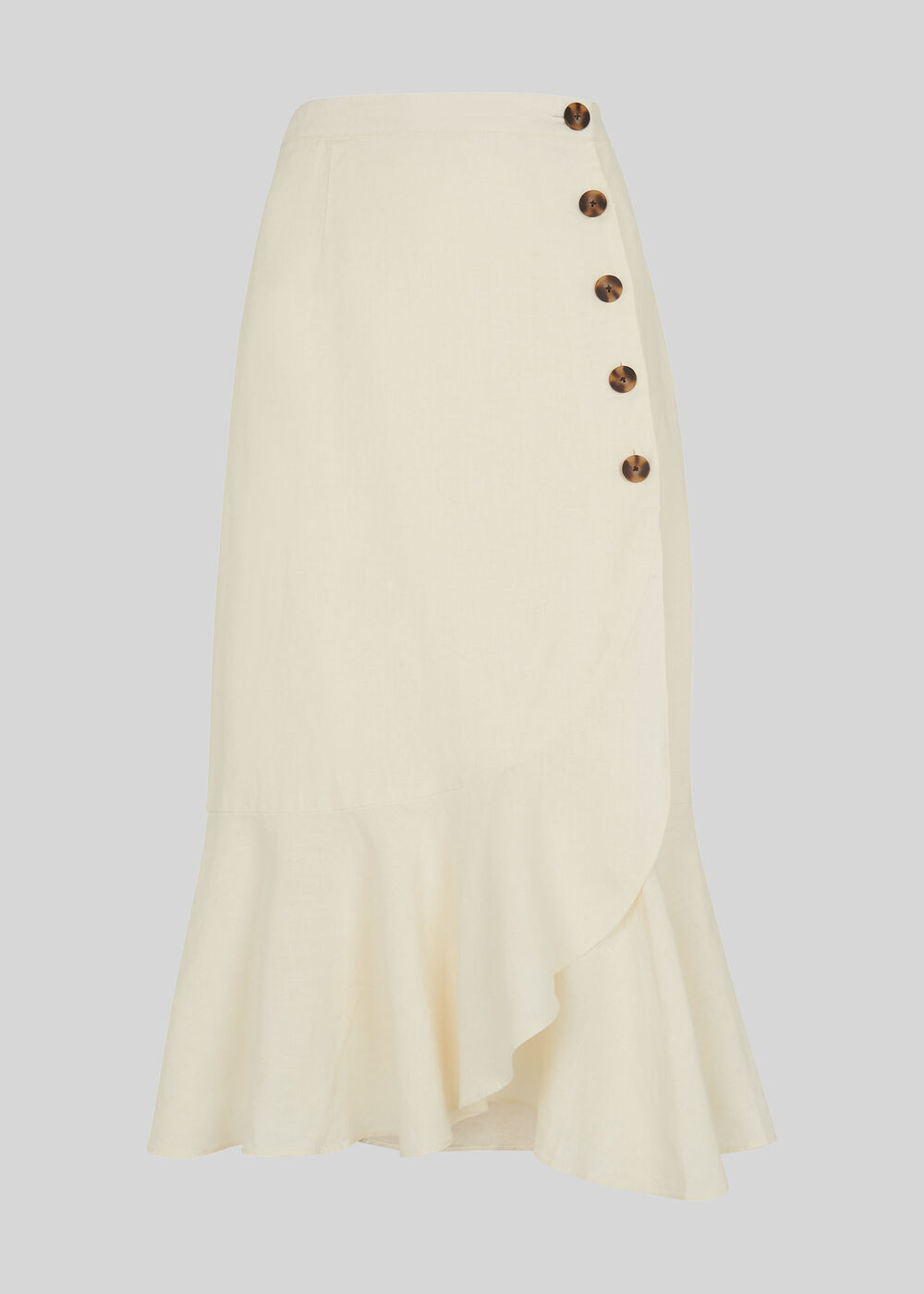 Linen Button Frill Skirt Ivory/Multi