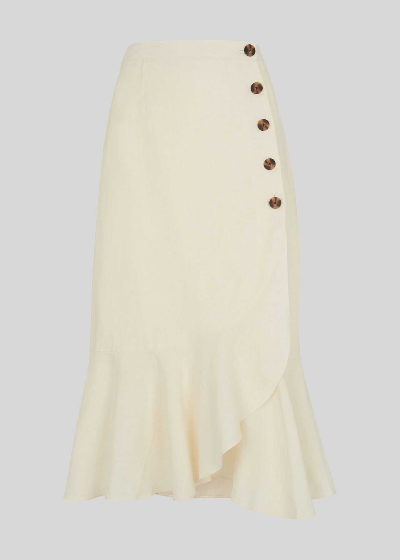 Linen Button Frill Skirt Ivory/Multi