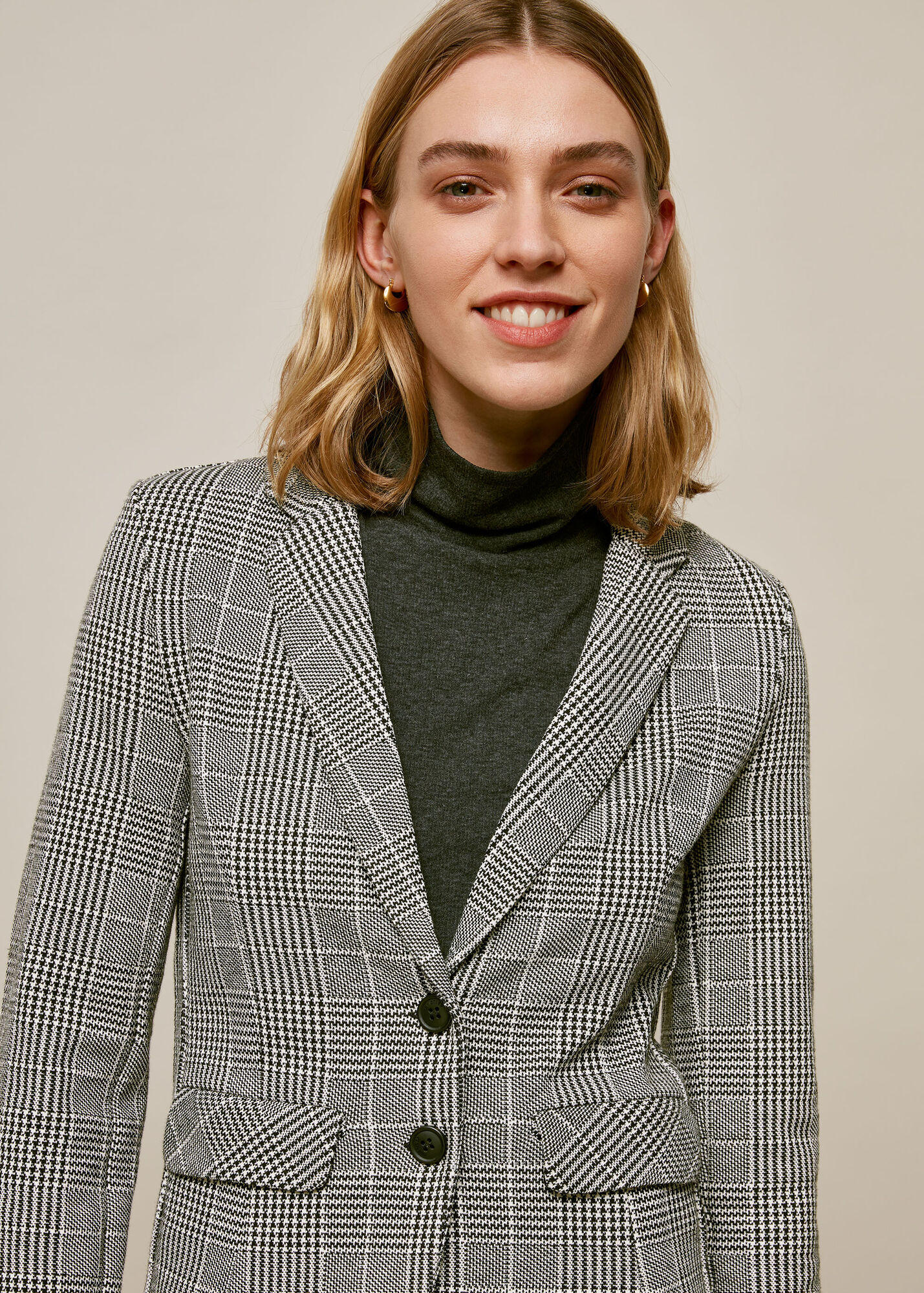 Black And White Check Slim Jersey Jacket WHISTLES