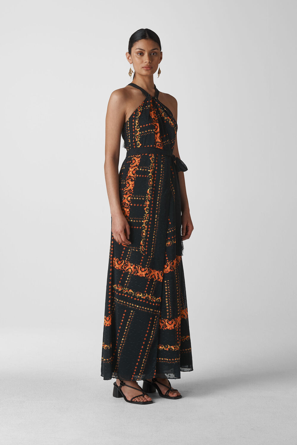 Paisley Scarf Maxi Dress Black/Multi