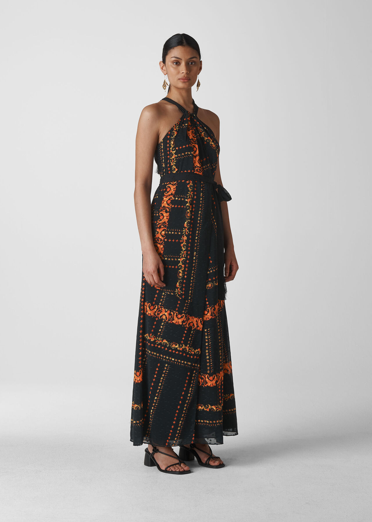 Paisley Scarf Maxi Dress Black/Multi