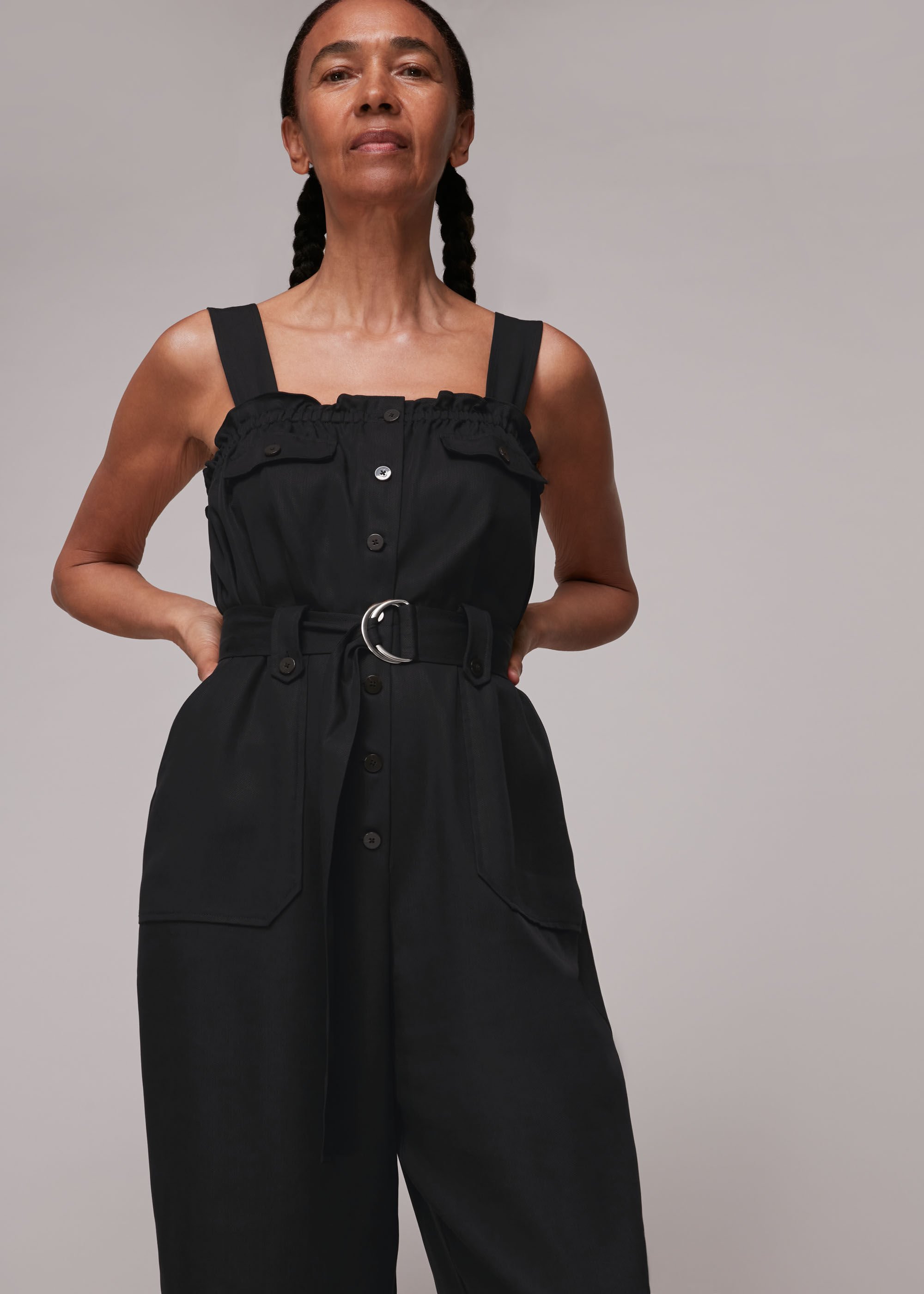 Black Frill Utility Belted Jumpsuit