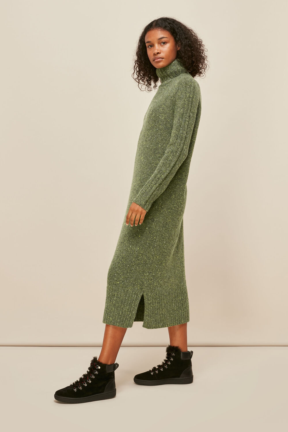 Flecked Wool Knit Midi Dress