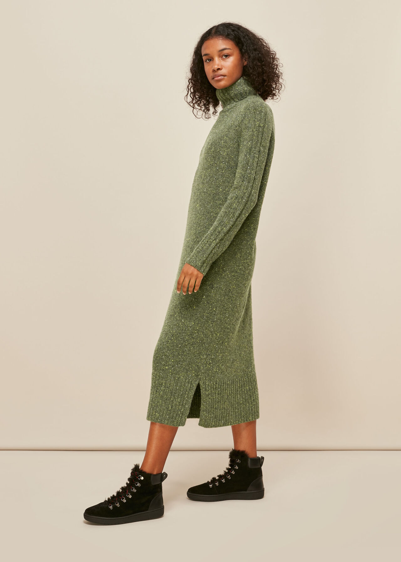 Green/Multi Flecked Wool Knit Midi Dress WHISTLES