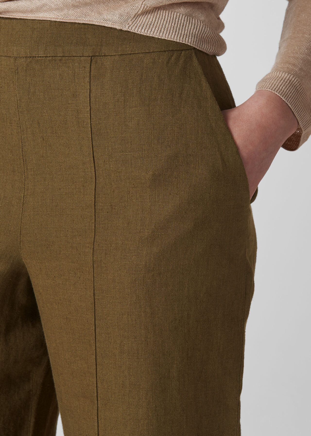 Olive Linen Cropped Wide Leg Trouser | WHISTLES | Whistles UK