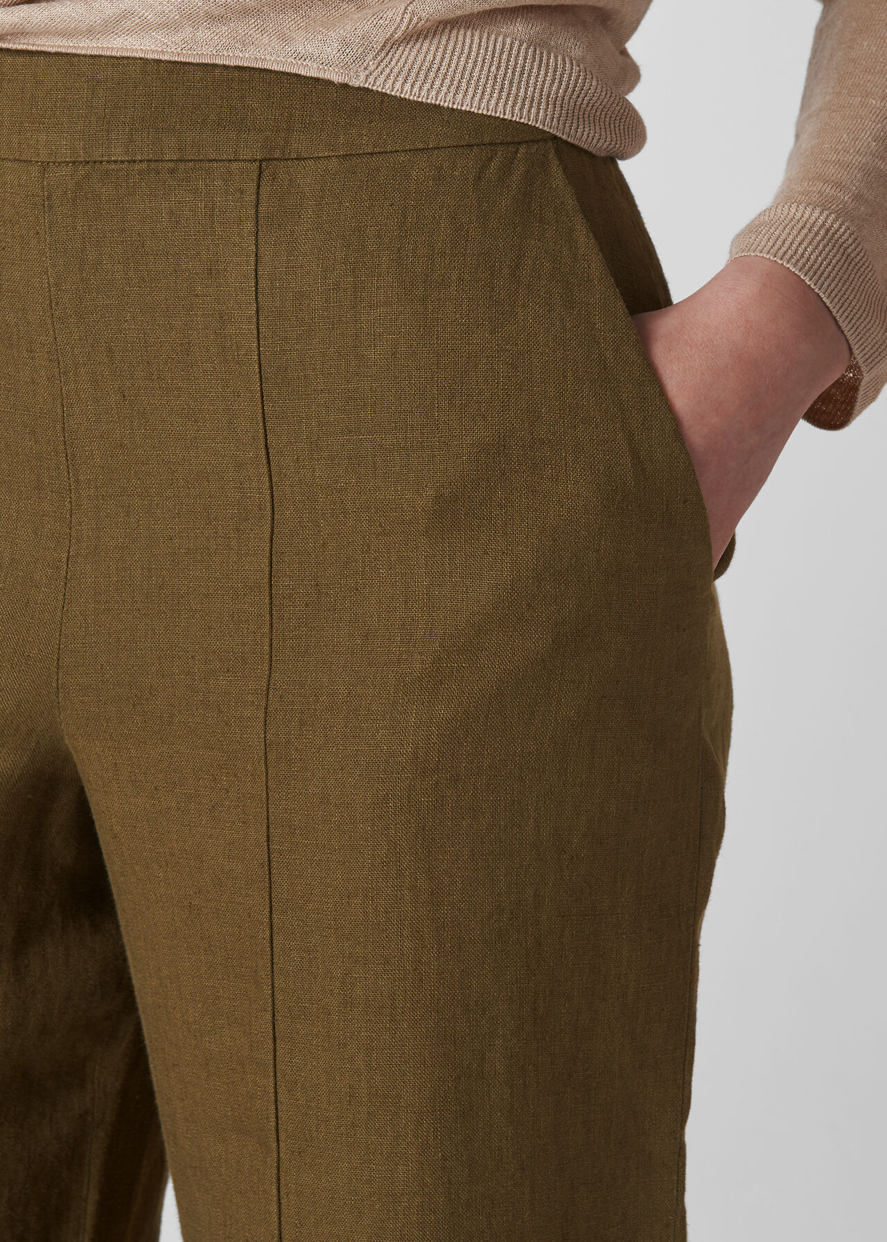 Linen Cropped Wide Leg Trouser Olive