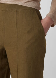 Linen Cropped Wide Leg Trouser Olive