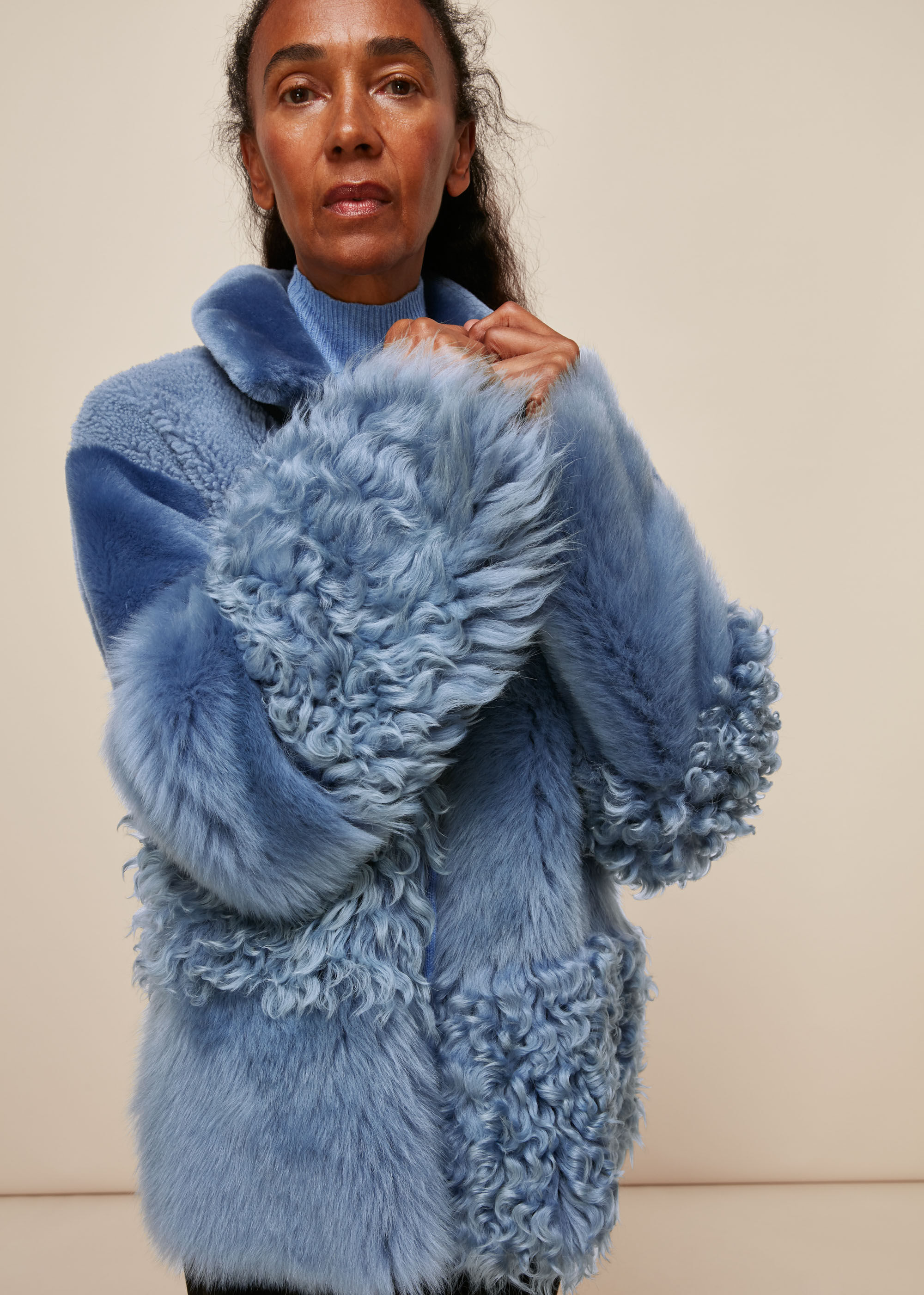 Blue Hema Shearling Coat WHISTLES
