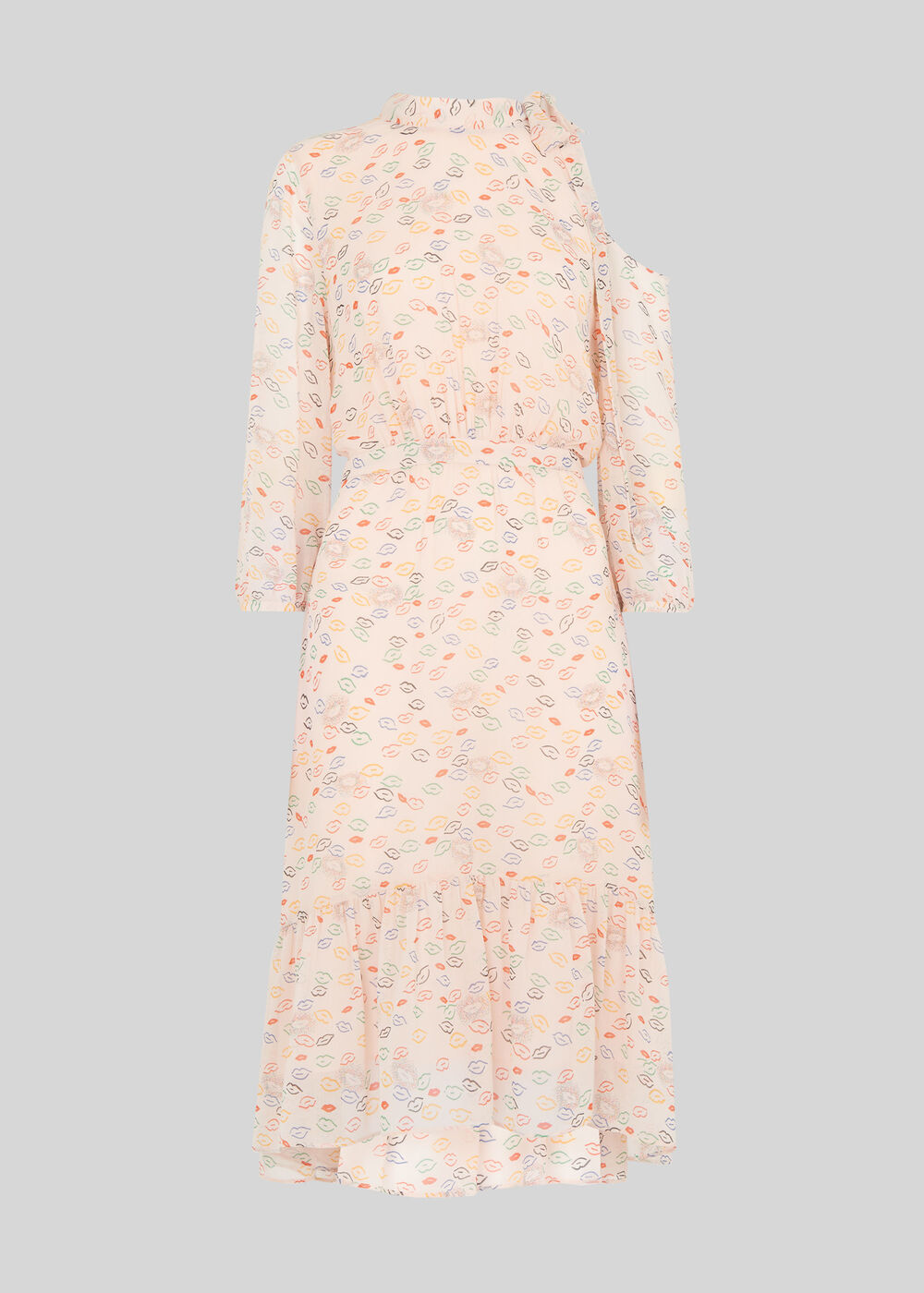 Lips Print Tie Neck Dress Multicolour