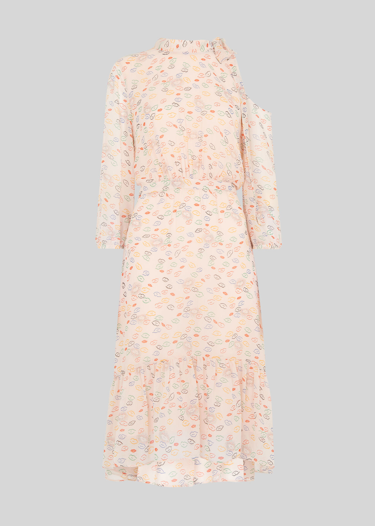Lips Print Tie Neck Dress Multicolour