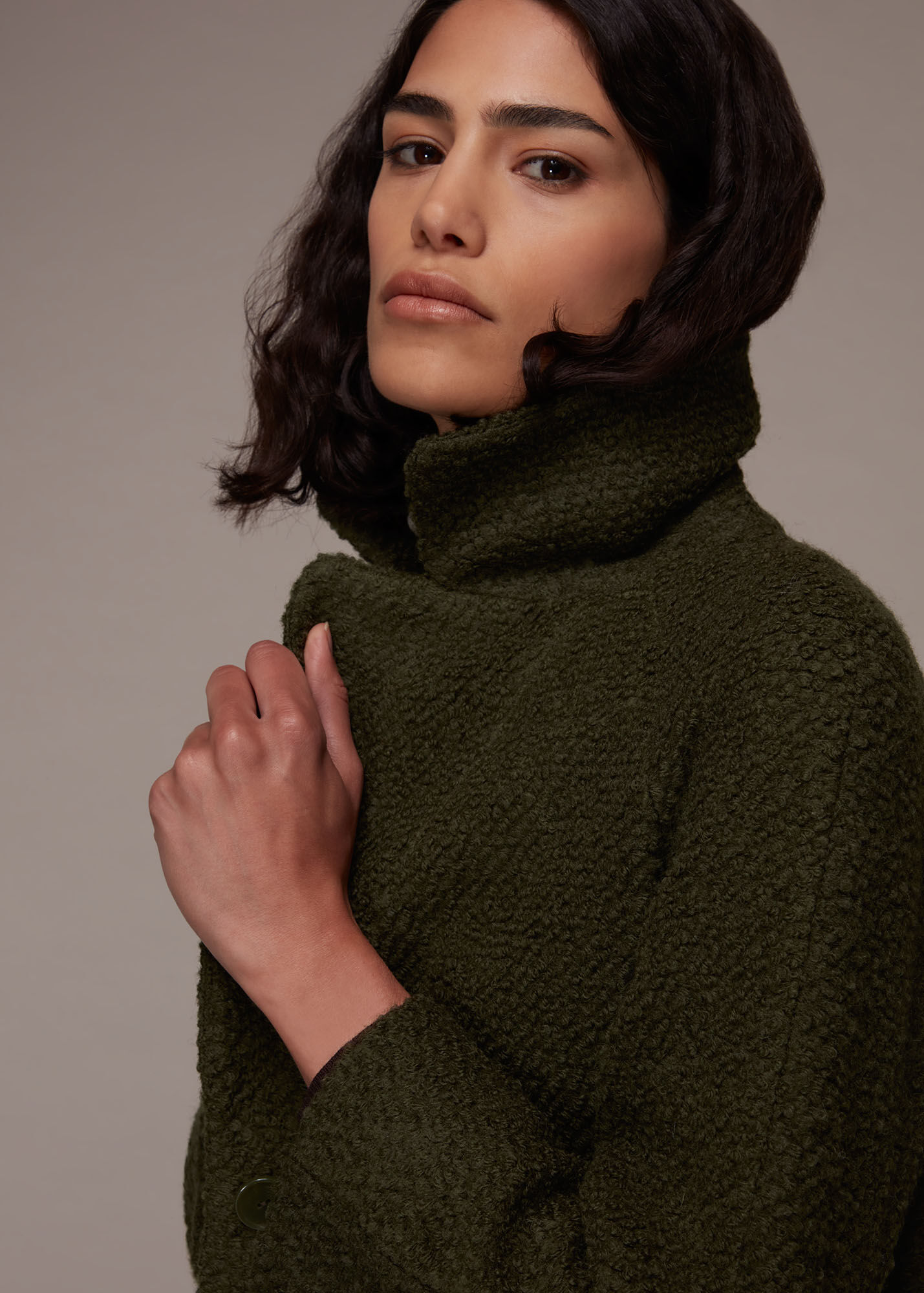 Khaki Daisy Boucle Casual Coat WHISTLES