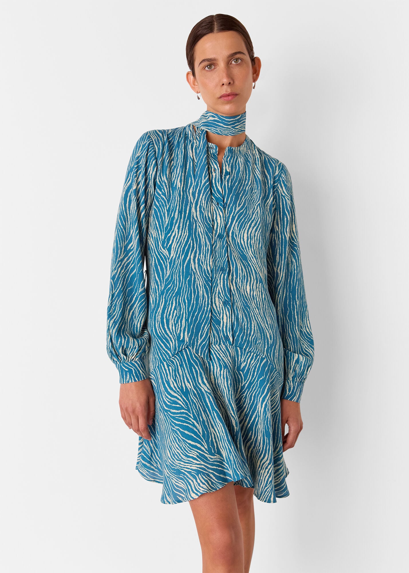 Blue/Multi Zebra Flippy Mini Dress | WHISTLES | Whistles US |
