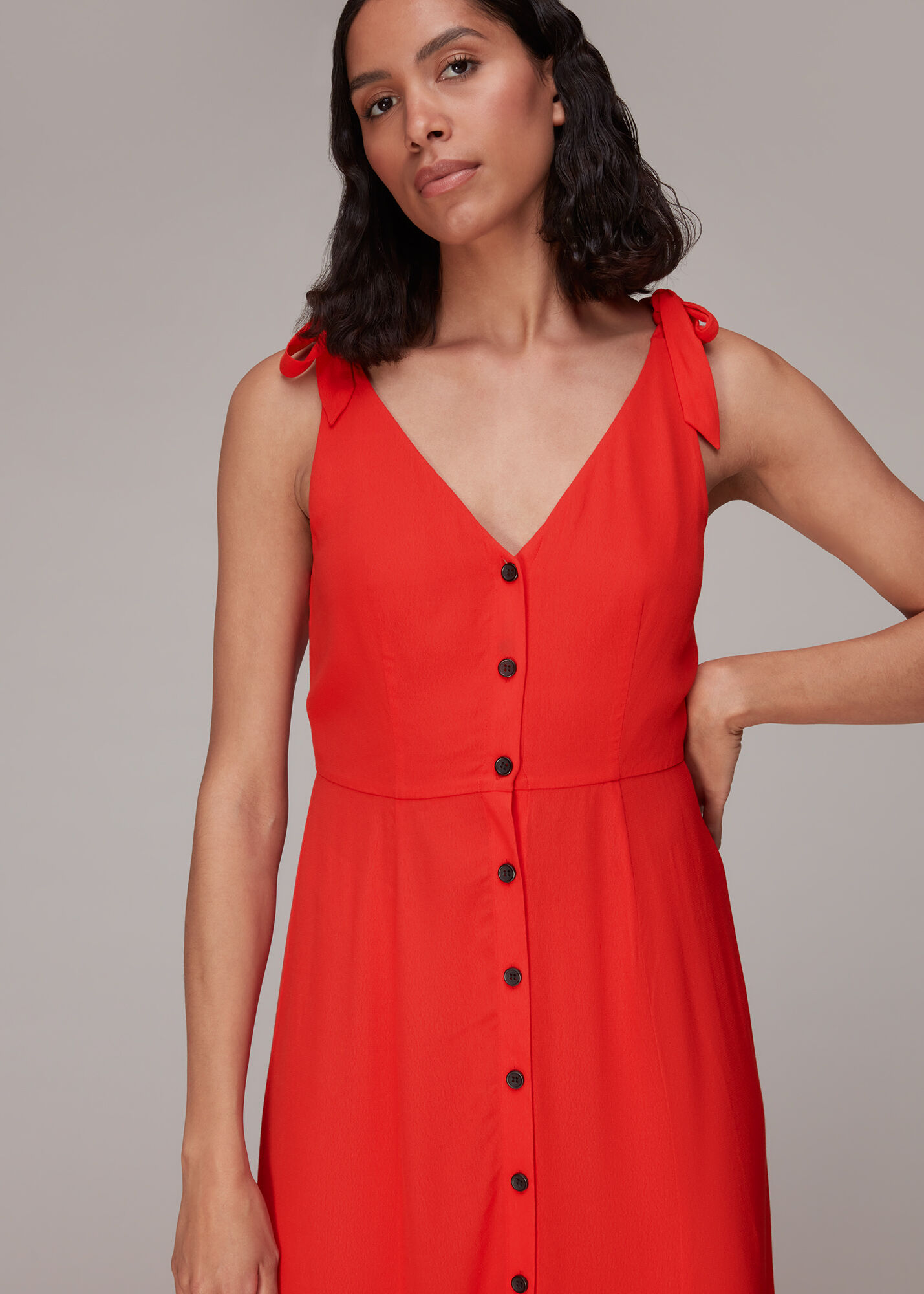 Red Hanna Tie Shoulder Dress WHISTLES Whistles
