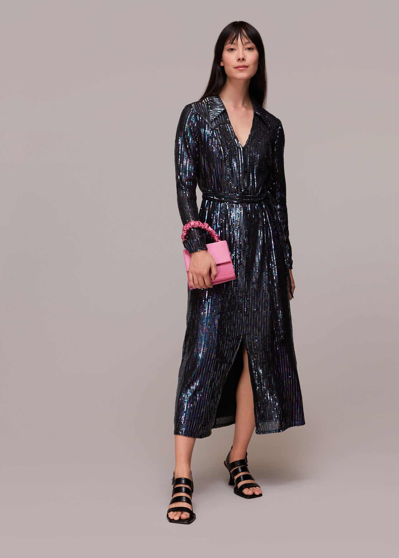 Black/Multi Stripe Sequin Midi Dress, WHISTLES