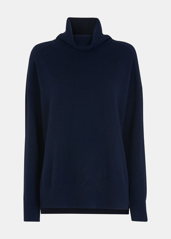 Navy Cashmere Roll Neck Jumper