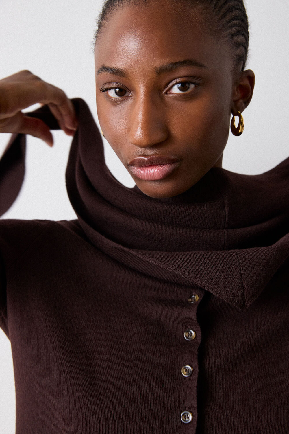 Chocolate Crew Neck Scarf Cardigan
