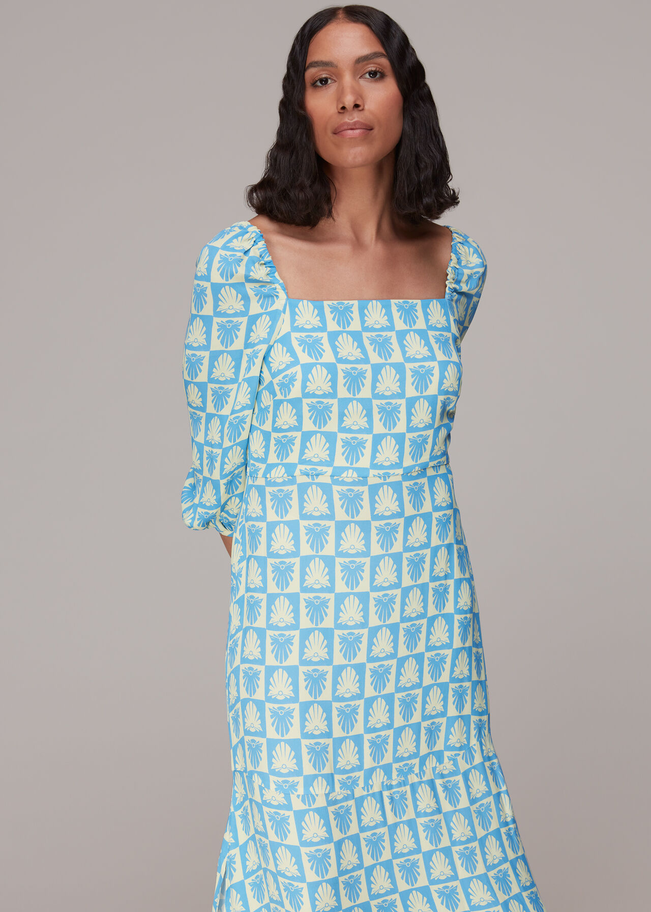 Checkerboard Shells Midi Dress