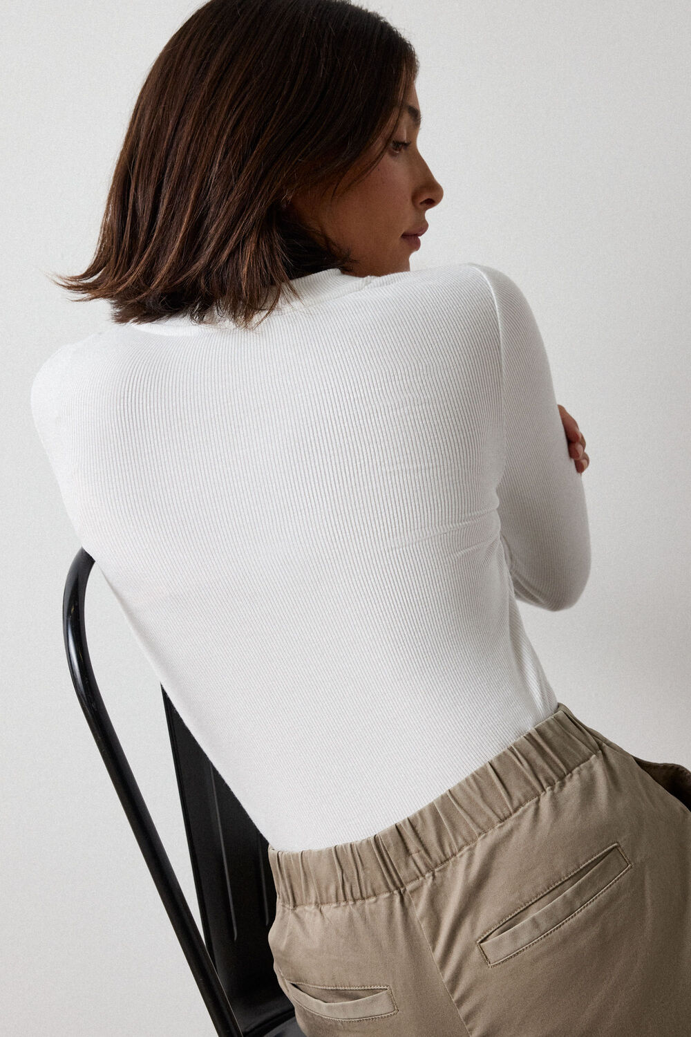 White Essential Ribbed Crew