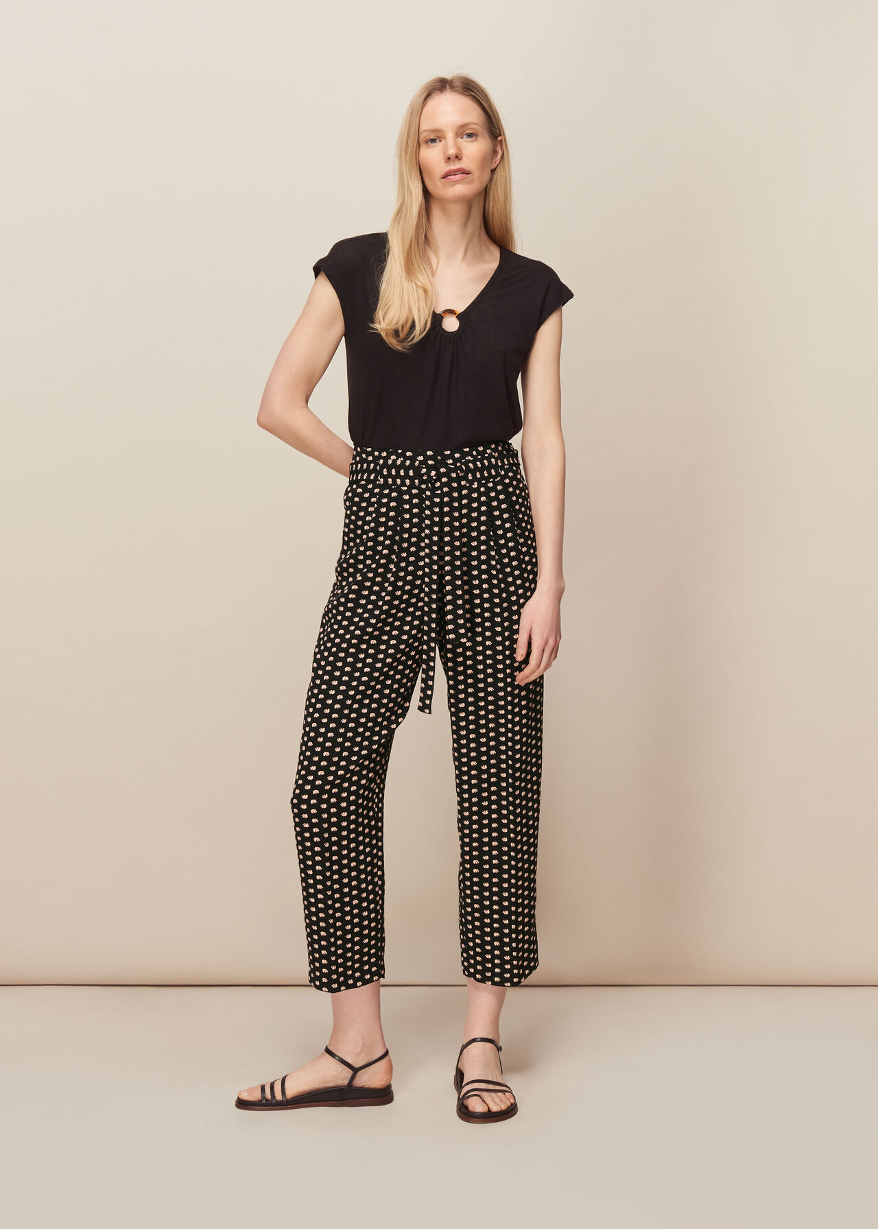 Elephant Print Crepe Trouser Black/Multi