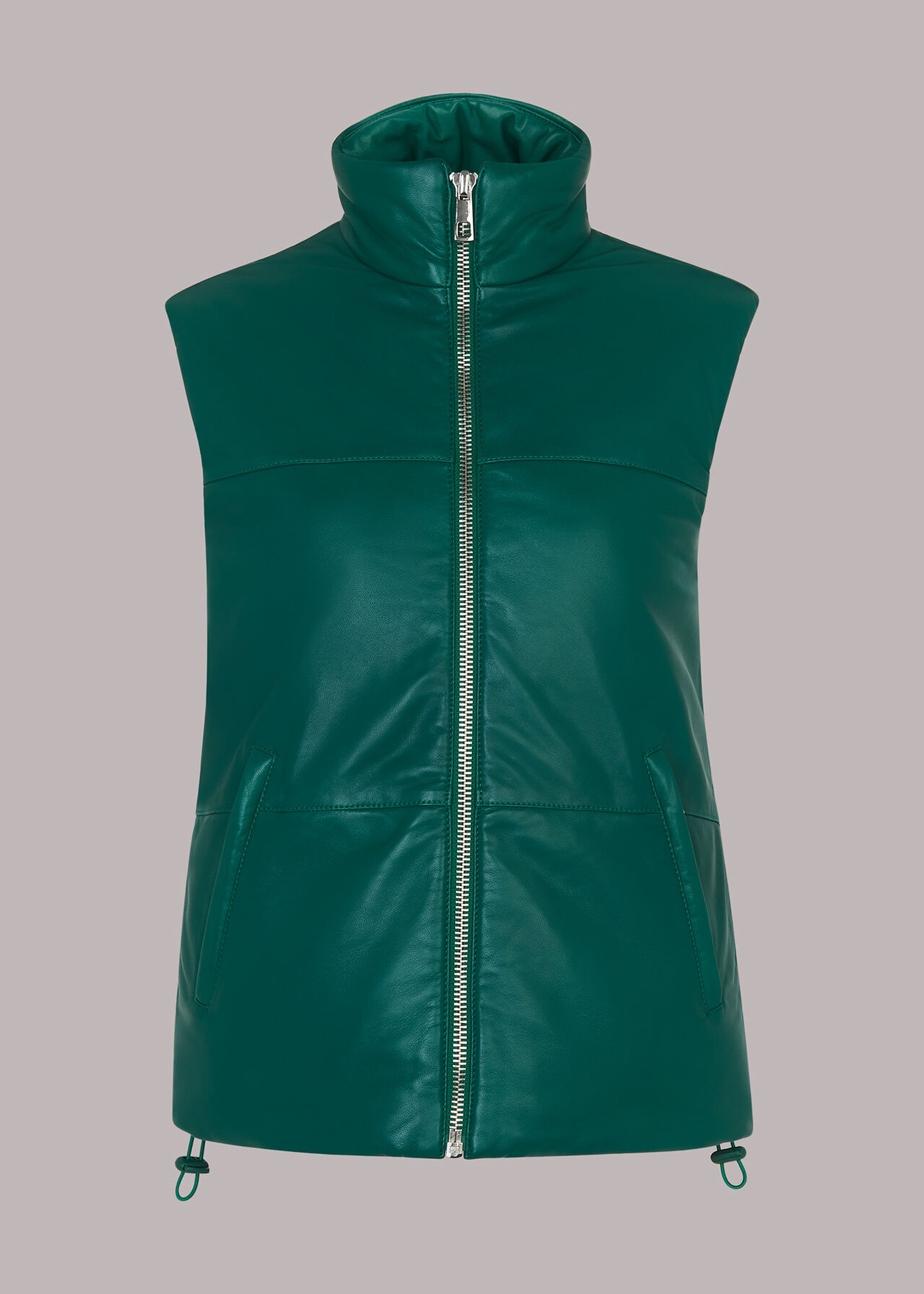 Dark Green Leather Puffer Quilted Gilet, WHISTLES