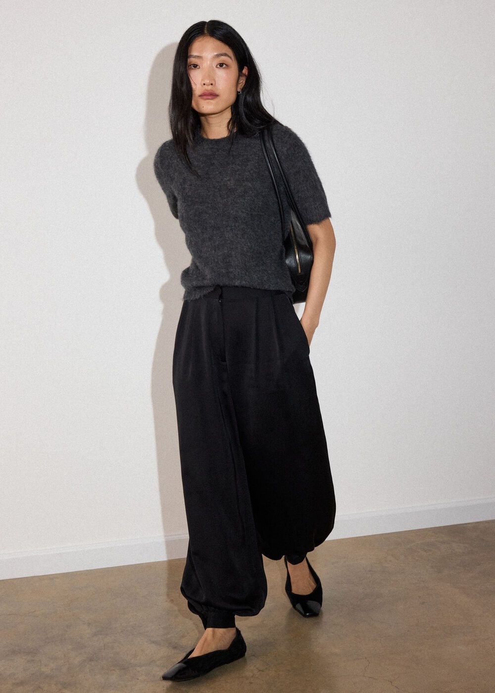 Dark Grey Alpaca Mix Knitted Tee