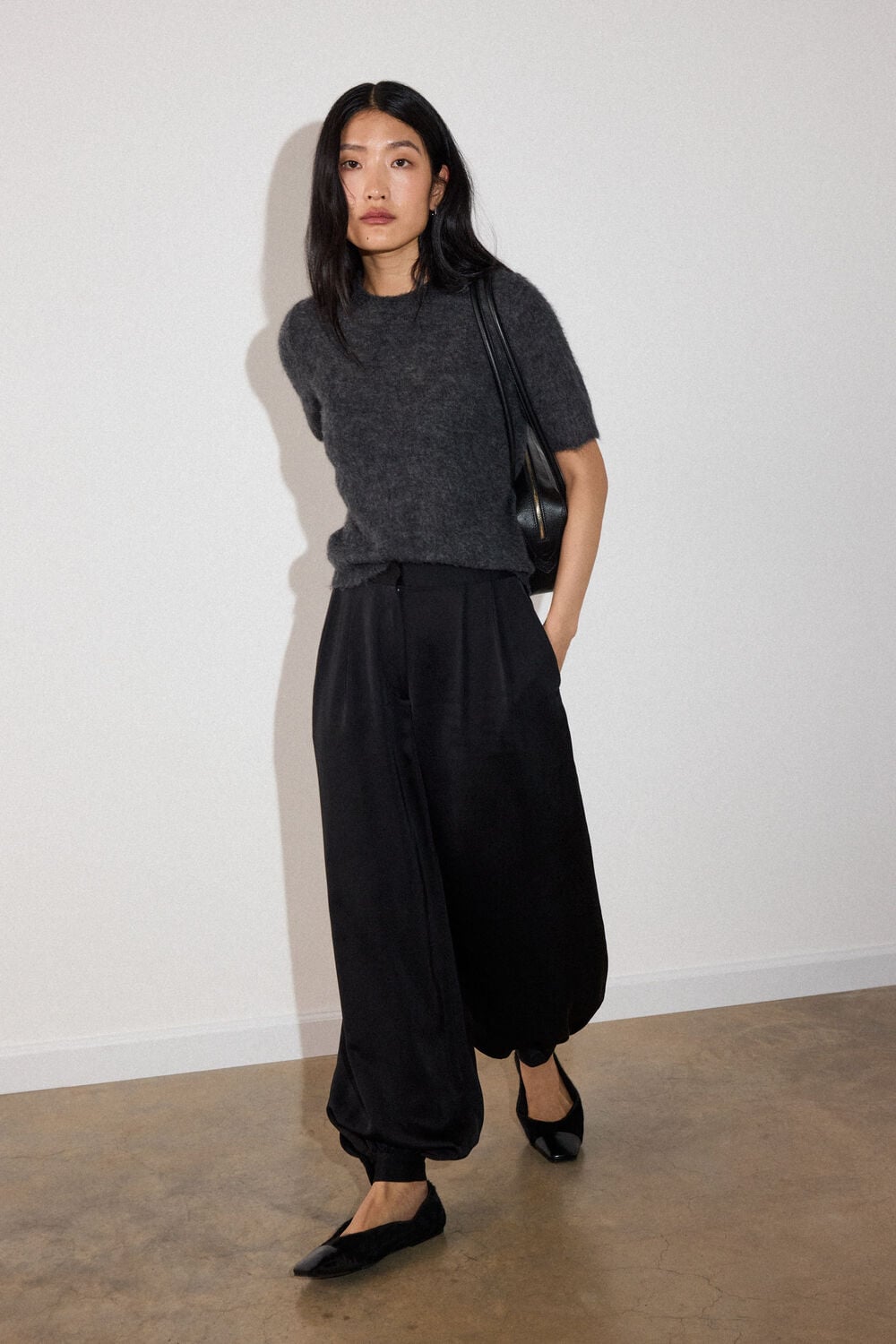 Dark Grey Alpaca Mix Knitted Tee